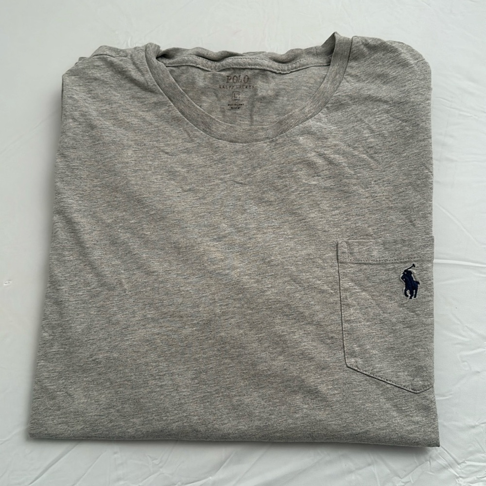 Ralph Lauren Polo heather gray navy logo crew neck short sleeve pocket t-shirt